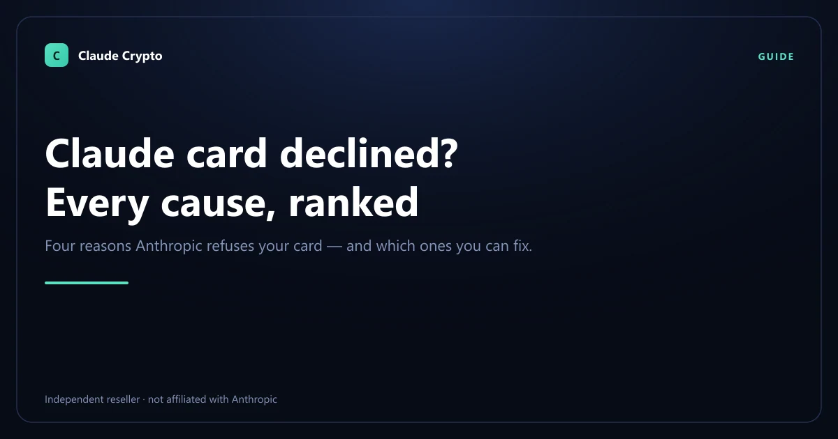 Claude card declined guide — the four causes of a declined payment at Anthropic's checkout and how to buy Claude Pro with crypto when the card cannot be fixed.